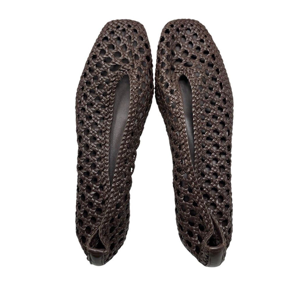 J Crew Leather Woven Ballet Flats Brown Quinn Handwoven Square Toe Chic CM887